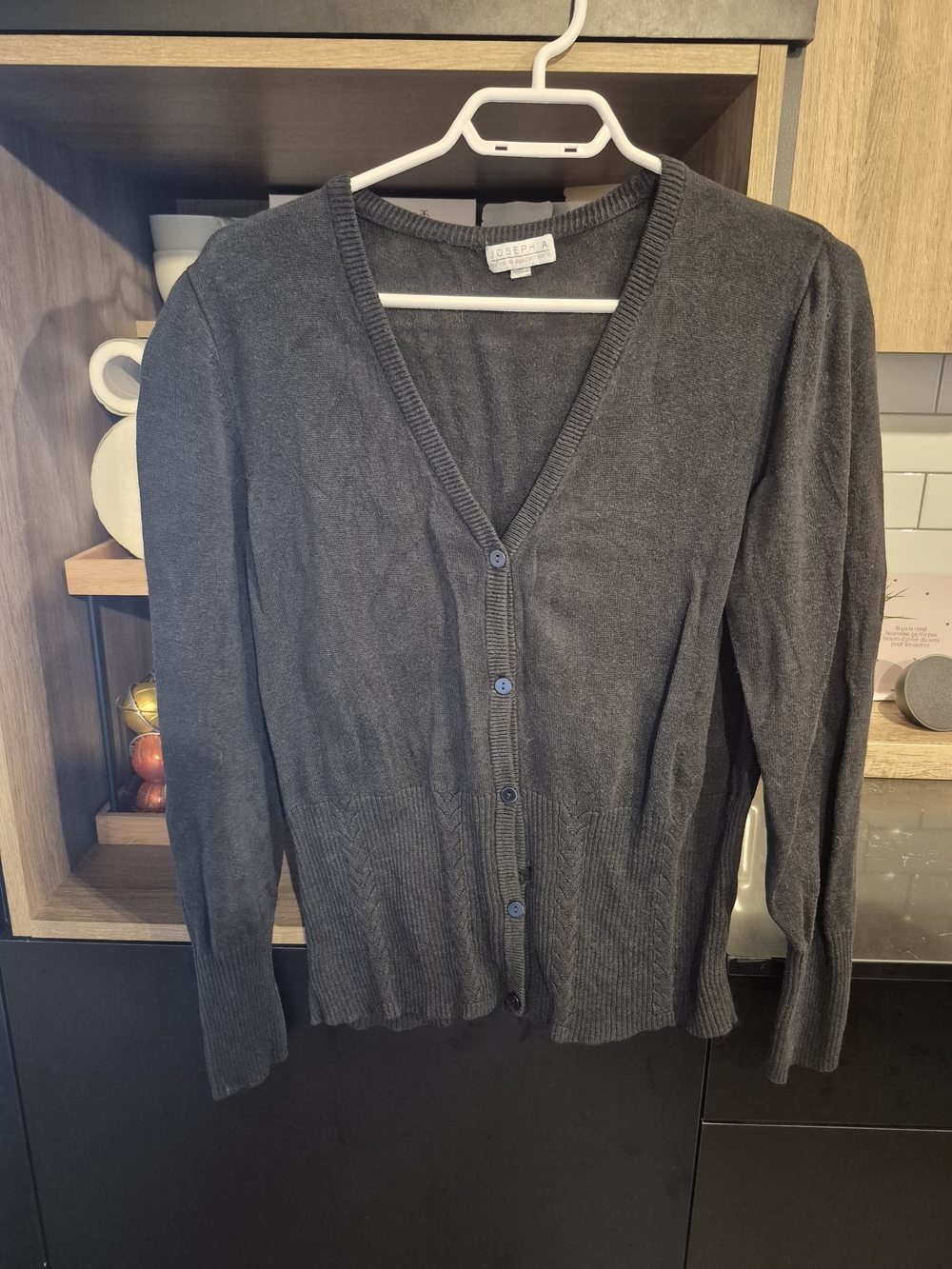 Joseph A Charcoal Gray V-Neck Button Cardigan